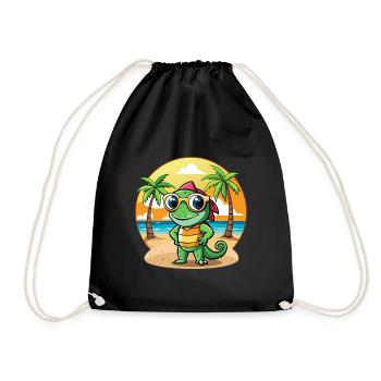 Chameleon Funny Cartoon Summer Beach Sunglasses - Drawstring Bag - black - Front