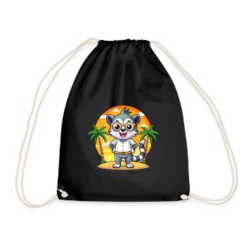 Lemur Funny Cartoon Summer Beach Sunglasses - Drawstring Bag - black - Front