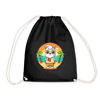 Llama Funny Cartoon Summer Beach Sunglasses - Drawstring Bag - black - Front