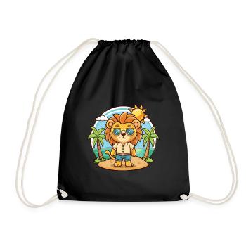 Lion Funny Cartoon Summer Beach Sunglasses - Drawstring Bag - black - Front