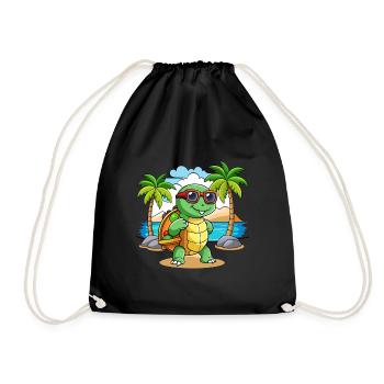 Turtle Funny Cartoon Summer Beach Sunglasses - Drawstring Bag - black - Front