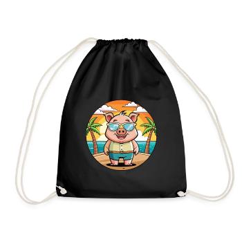 Cochon Drôle Dessin Animé Plage De Plage Lunettes - Sac de sport léger - noir - Devant