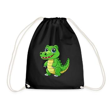 Crocodile Cute Mascot Cartoon Character Kawaii - Drawstring Bag - black - Front