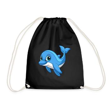 Delfin Niedliche Maskottchen Zeichentrickfigur Kawaii - Turnbeutel - Schwarz - Vorne