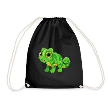 Chameleon Cute Mascot Cartoon Character Kawaii - Drawstring Bag - black - Front