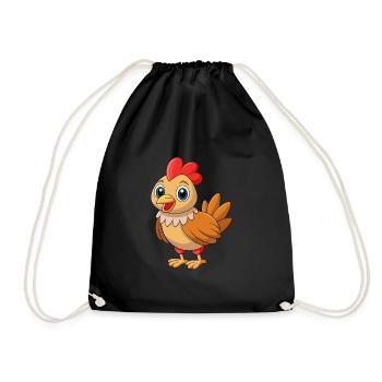 Chicken Cute Mascot Cartoon Character Kawaii - Drawstring Bag - black - Front