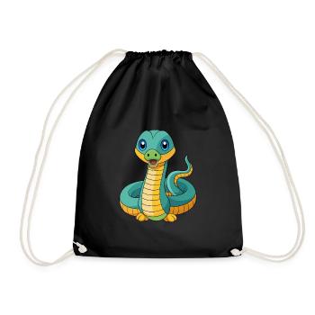 Anaconda Niedliche Maskottchen Zeichentrickfigur Kawaii - Turnbeutel - Schwarz - Vorne