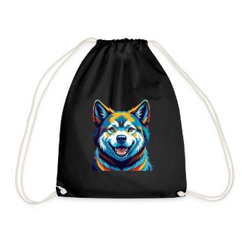 Akita Hunderasse Buntes Aquarell Karikatur Kawaii - Turnbeutel - Schwarz - Vorne