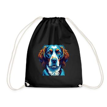 Brittany Dog Breed Colorful Cartoon Kawaii - Drawstring Bag - black - Front