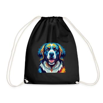 Great Pyrenees Dog Breed Colorful Cartoon Kawaii - Drawstring Bag - black - Front