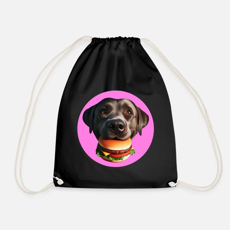Labrador frisst Hamburger - Turnbeutel - Schwarz