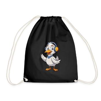 Goose Funny Cartoon Character Headphone Music - Drawstring Bag - black - Front