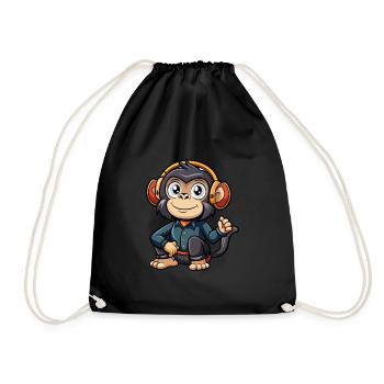 Chimpanzé drôle dessin animé personnage casque musique - Sac de sport léger - noir - Devant