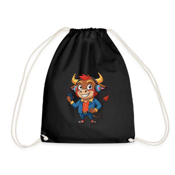 Bull Funny Cartoon Character Headphone Music - Drawstring Bag - black - Front