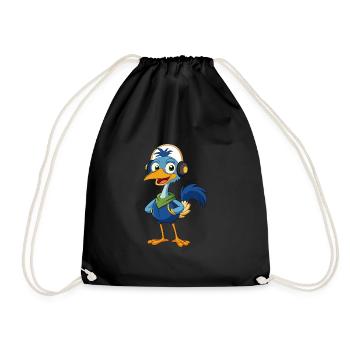 Emu Funny Cartoon Character Headphone Music - Drawstring Bag - black - Front