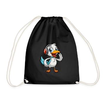 Pelican Funny Cartoon Character Musique de casque - Sac de sport léger - noir - Devant