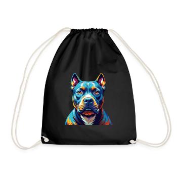Pitbull Dog Breed Colorful Cartoon Kawaii - Drawstring Bag - black - Front
