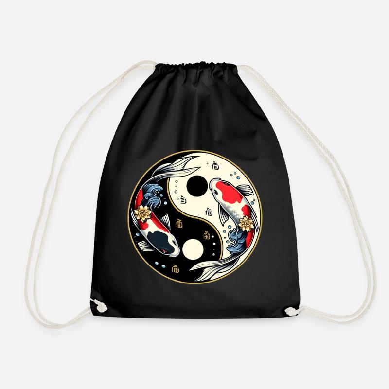 Yin Yang Koi Fish Design - Drawstring Bag - black