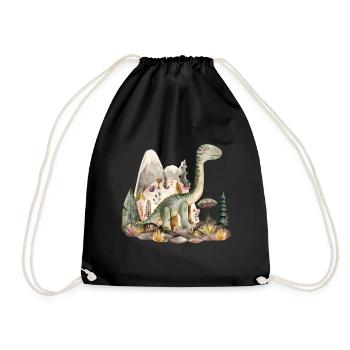 Playful Dinosaur Landscape - Drawstring Bag - black - Front