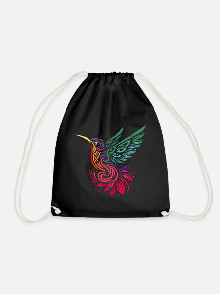 Kolibri Kolibri mehrfarbig im Tribal-Stil - Turnbeutel - Schwarz