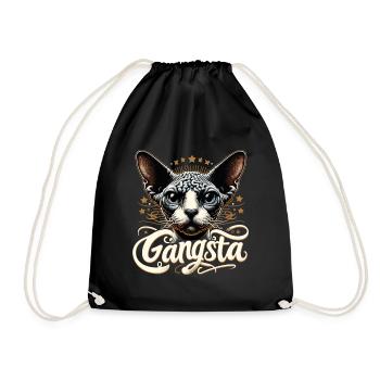 Cornish Rex Gangsta Hip Hop Cat Gift - Drawstring Bag - black - Front