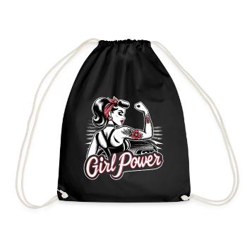 Girl Power Strength Woman Rockabilly Gift - Drawstring Bag - black - Front