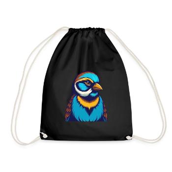 Sparrow Colorful Kawaii Cartoon Character Clipart - Drawstring Bag - black - Front