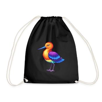 Avocet Colorful Kawaii Cartoon Character Clipart - Drawstring Bag - black - Front