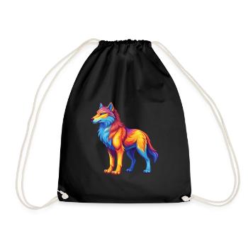 Arctic Wolf Colorful Kawaii Cartoon Character - Drawstring Bag - black - Front