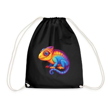 Chameleon Colorful Kawaii Cartoon Character Animal - Drawstring Bag - black - Front