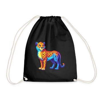 Cheetah Colorful Kawaii Cartoon Character Clipart - Drawstring Bag - black - Front