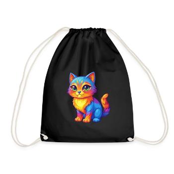 Cat Colorful Kawaii Cartoon Character Clipart - Drawstring Bag - black - Front