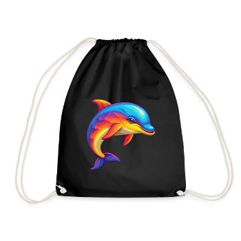 Dolphin Colorful Kawaii Cartoon Character Clipart - Drawstring Bag - black - Front