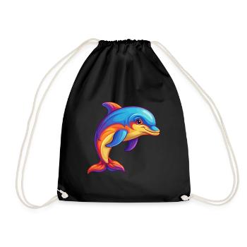 Dolphin Colorful Kawaii Cartoon Character Clipart - Drawstring Bag - black - Front