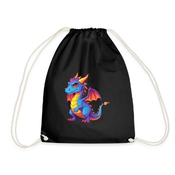 Dragon Colorful Kawaii Cartoon Character Clipart - Drawstring Bag - black - Front