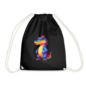 Krokodil Bunt Kawaii Cartoon Figur Tier - Turnbeutel - Schwarz - Vorne