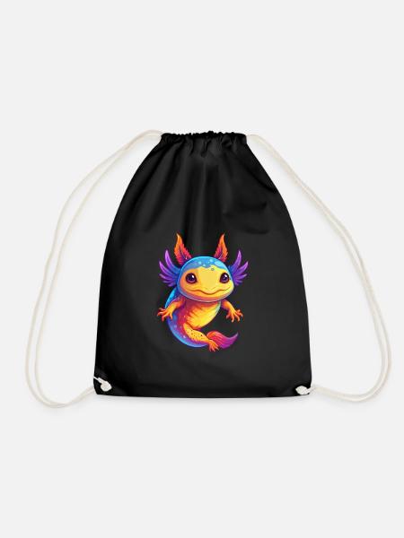 Axolotl Bunte Kawaii Cartoon Figur Clipart - Turnbeutel - Schwarz