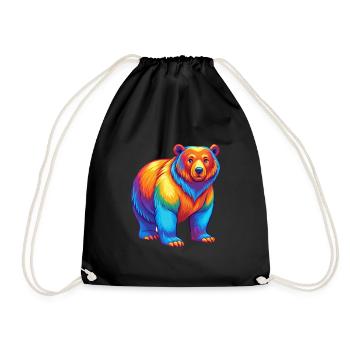Bear Colorful Kawaii Cartoon Character Clipart - Drawstring Bag - black - Front
