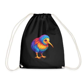 Kiwi Vogel Bunt Kawaii Cartoon Figur Tier - Turnbeutel - Schwarz - Vorne