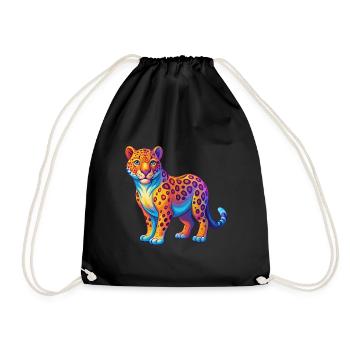 Leopard Colorful Kawaii Cartoon Character Clipart - Drawstring Bag - black - Front