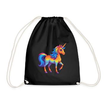 Einhorn Bunte Kawaii Cartoon Figur Clipart - Turnbeutel - Schwarz - Vorne