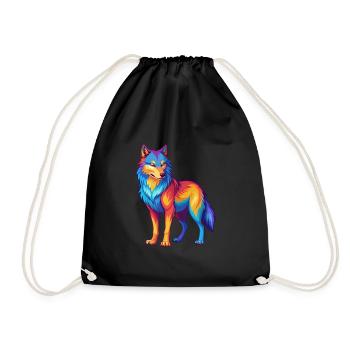 Wolf Colorful Kawaii Cartoon Character Clipart - Drawstring Bag - black - Front