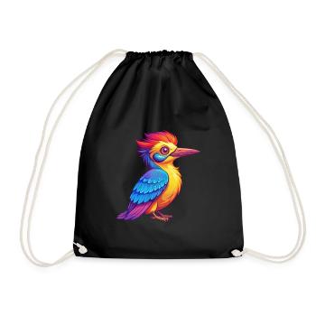 Woodpecker Colorful Kawaii Cartoon Character - Drawstring Bag - black - Front