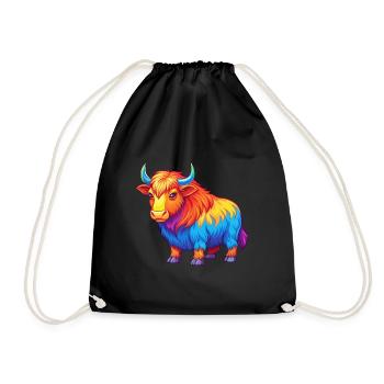 Yak Colorful Kawaii Cartoon Character Clipart - Drawstring Bag - black - Front
