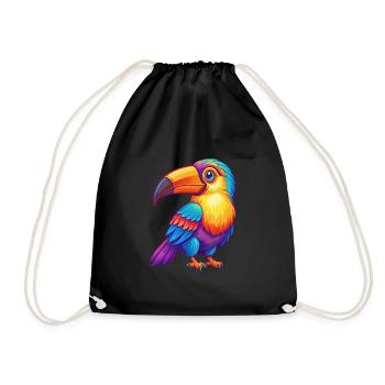 Toucan Colorful Kawaii Cartoon Character Clipart - Drawstring Bag - black - Front