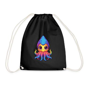 Squid Colorful Kawaii Cartoon Character Clipart - Drawstring Bag - black - Front