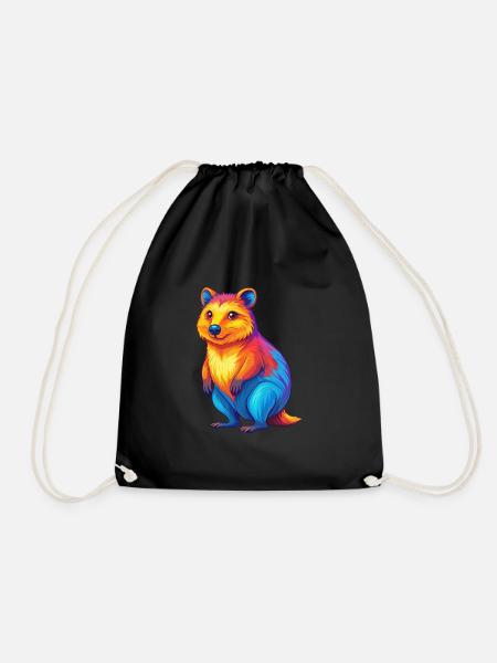 Quokka Bunte Kawaii Cartoon Figur Clipart - Turnbeutel - Schwarz
