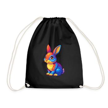Rabbit Colorful Kawaii Cartoon Character Clipart - Drawstring Bag - black - Front