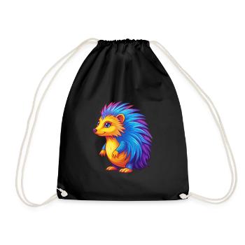 Porcupine Colorful Kawaii Cartoon Character Animal - Drawstring Bag - black - Front