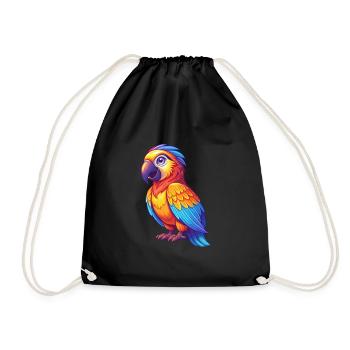 Parrot Colorful Kawaii Cartoon Character Clipart - Drawstring Bag - black - Front